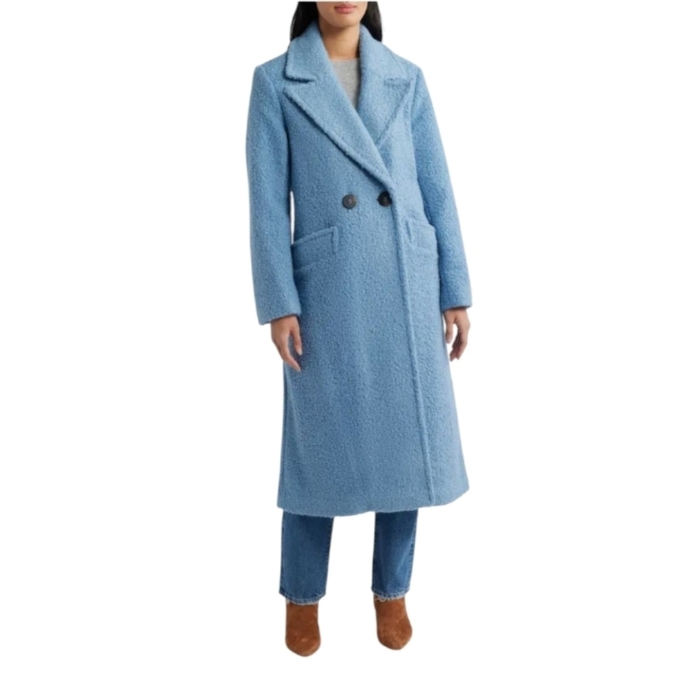 BCBGeneration Light Blue Teddy Jacket Fuzzy Trench Coat NWOT Double Button